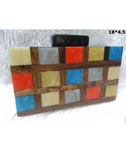 Bolso de Mano Clásico Ecológico de Resina, Modelo Bohemio con Incrustaciones de Perlas, Pintado a Mano, de Alta Calidad, con Cierre Magnético para Mujer - Product Image 1