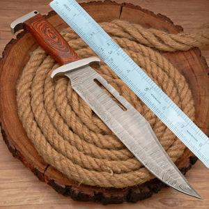 Couteau de chasse à lame fixe Pasha Enterprises Custom Damascus Long Clip Point, qualité industrielle, garantie 3 ans, manche en bois - Product Image 3