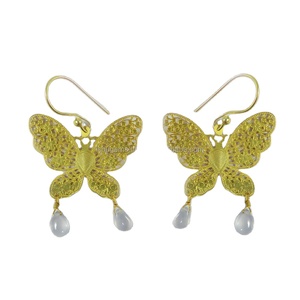 เครื่องประดับอัญมณีรูปผีเสื้อ-Chalcedony เครื่องประดับเพื่อนเจ้าสาวชุบทอง-ต่างหูดีไซน์เนอร์สำหรับผู้หญิง-IG0091 - Product Image 1