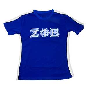 Camiseta Premium Zeta Phi Beta con Bordado Azul de Letras Griegas para Mujer, Tela Suave, Estilo Casual y Elegante para Uso Diario - Product Image 1