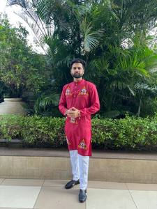 Nueva llegada: Kurta-Payjama y Dupatta clásicos de algodón con bordado estilo Kutchhi y parches, hasta la rodilla, para hombre. Proveedor mundial. - Product Image 6