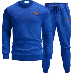 Conjunto Deportivo de Punto Azul para Hombre, Cuello Redondo, Color Sólido, Ropa Casual, Tejido de Poliéster Transpirable, Temporada de Primavera - Product Image 4