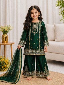 Conjunto de Salwar Kameez Bordado para Niñas con Dupatta, Ropa Tradicional para Fiestas Infantiles, Estilo Indio-Pakistaní - Product Image 3