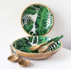 Juego de Cubiertos de Diseño Floral Moderno, Tazón para Mezclar Ensaladas de Madera Esmaltada, Utensilios de Cocina, Cuchara y Tenedor para Servir Ensaladas, Decoración de Mesa Duradera - Product Image 1