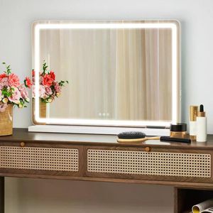 Specchio LED da Trucco con Cornice in Alluminio, Dimmerabile, 3 Modalità di Colore, Funzione Memoria per Camera da Letto o Bagno - Product Image 1