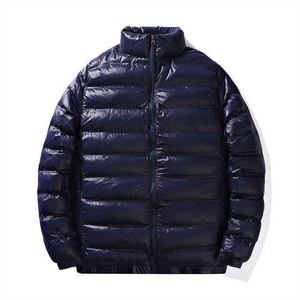Men's Navy Blue Down Puffer Jacket Windproof Stand Collar Casual Winter <b>Coat</b> Regular Fit Zipper Closure Solid Color Insulated - Product Image 3