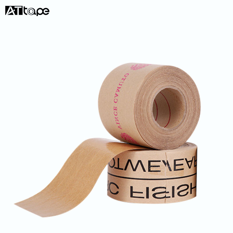 Custom Eco-Friendly Water Activated Single Sided Acrylic Adhesive Kraft Paper Packing Tape Printed Design Carton Sealing