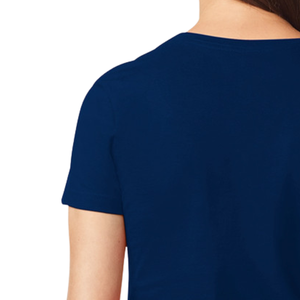 Camiseta de Manga Larga con Cuello en V Azul Marino con Logotipo para Mujer, Mezcla de Algodón Suave y Transpirable, Informal, Ligera, de Corte Regular para Uso Diario - Product Image 4