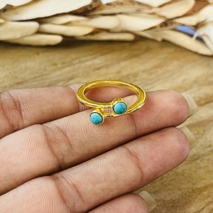 Trendy New Arrival Turquoise <b>Ring</b> Boho Brass <b>Rings</b> For Women 18k Gold Plated <b>Dainty</b> Gemstone Geometric <b>Ring</b> For Wholesale/OEM - Product Image 2