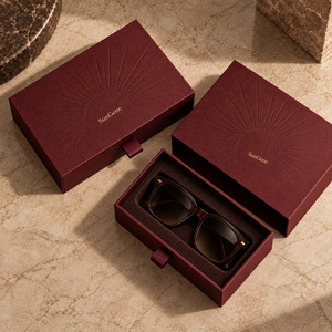 SunGene Oxblood <b>Drawer</b> Sunglasses Box with Protective <b>Tray</b> and Pull Tab - Product Image 5