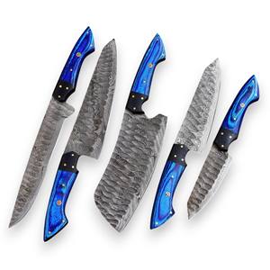 Juego de Cuchillos de Cocina Profesionales de 5 Piezas, Hechos a Mano con Acero de Damasco y Madera, con Bolsa de Cuero Sintético, Ligeros, de Espiga Completa, OEM, OBM - Product Image 1
