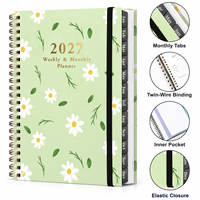Agenda hebdomadaire et mensuel personnalisé à couverture rigide florale A5, carnet à spirale avec bande élastique, papier offset, usage bureautique
