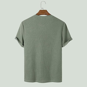 T-shirt personnalisé en coton épais et doux à manches courtes pour homme, couleur unie, col rond, épaules dénudées - Product Image 2