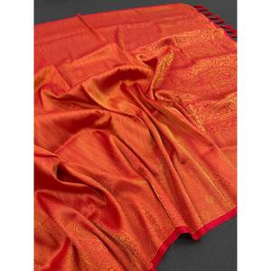 DESIGNER SOFT SILK <b>SAREE</b> WITH UNSTITCHED BLOUSE <b>ORANGE</b> - Product Image 1