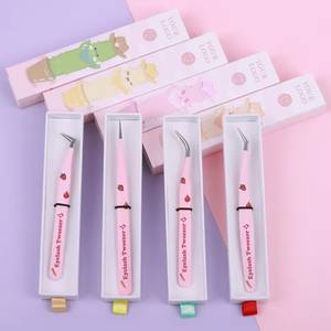 Ensemble de pinces à cils en acier inoxydable de précision, couleur rose, avec poignée texturée et emballage élégant pour une utilisation facile - Product Image 5