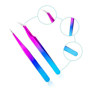 Nouvelles pinces à cils 2026 en acier inoxydable, courbées et droites, antistatiques, de précision, couleur arc-en-ciel, pour extensions de cils - Product Image 1