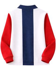 Sudadera Polo Personalizada para Hombre, Azul y Blanca, con Cierre de Cremallera de un Cuarto, Paneles Acanalados, Estilo Casual, Forro Polar, Manga Larga, Ropa Urbana - Product Image 2