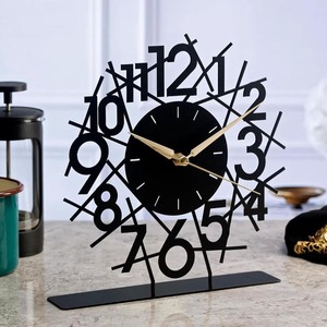 Black Metal Tabletop <b>Clock</b> Modern Desk Timepiece For Stylish Home Decor Elegant Office Accent Bedroom Side <b>Table</b> Decor And Gift - Product Image 1