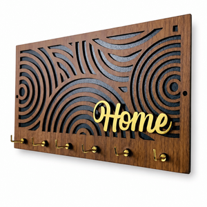 Modern Wooden Home <b>Key</b> Holder with 6 Hooks | Premium Laser Cut Wall Mounted <b>Key</b> <b>Organizer</b> Rack for Entryway Hallway, Home Decor - Product Image 1