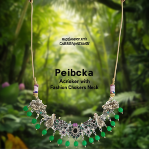 Peacock Choker with Green Big Beads - Product Image 3