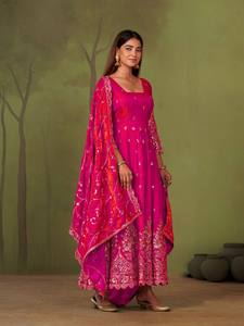 <b>Pink</b> Embroidered Anarkali Suit With Dupatta Traditional Indian <b>Wedding</b> <b>Dress</b> Women Floor-Length Loose Fit - Product Image 2