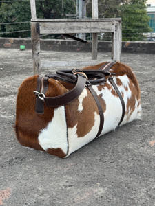 Sac de voyage en cuir véritable avec fourrure, fermeture éclair, logo personnalisé, sac de week-end, sac à main LHDB-0086 - Product Image 6