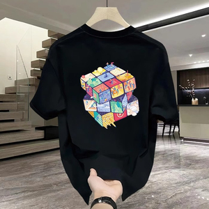 T-shirt décontracté pour homme, 100% coton, motif dessin animé, respirant, manches courtes, col rond, coupe décontractée, 250g - Product Image 4