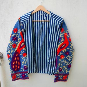 Veste bomber en velours floral réversible Suzani Textile |   Manteau brodé fait main pour l'automne/le printemps/le été/l'hiver - Vente en gros - Product Image 5