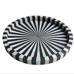 Bandeja de Servir Hecha a Mano con Incrustaciones de Hueso, Patrón Horizontal Blanco y Negro, Decorativa, Multifuncional, Duradera, para Bodas y Diwali - Product Image 6