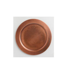 Assiette de service en cuivre plaqué, grande assiette ronde en métal, texture martelée, assiette de service décorative pour table à manger - Product Image 2