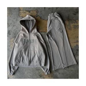 Custom Zip up Sun Faded Acid Wash Customized Design Logo Distressed <b>Tracksuit</b> Men Acid Washed <b>Tracksuit</b> Sets Jogging Track suit - Product Image 1