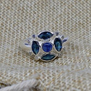 Anillo Clásico de Plata de Ley 925 Chapado en Oro con Gemas de Cianita, Topacio de Londres, Topacio Azul y Topacio Blanco para Bodas - Product Image 2