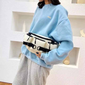 <b>Top</b> Trending Custom Unisex Nylon Waist Bag With Zipper Closure Beige And Black Color Daily Use Fanny Pack Convenient Design - Product Image 3