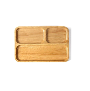 Plateau de service triangulaire en bois artisanal avec 3 compartiments, organisateur de collations et d'assaisonnements géométrique écologique, rustique - Product Image 2