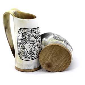 Handmade Polished Buffalo Horn Mug Modern Natural Shape Carved <b>Dragon</b> Design Durable <b>Art</b> Collectible - Product Image 4