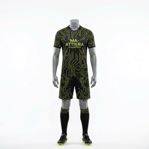 Conjunto de Uniforme de Fútbol Personalizado con Patrón de Circuito Verde Neón Negro, Camiseta de Manga Corta y Pantalones Cortos, Ropa Deportiva para Equipo - Product Image 4