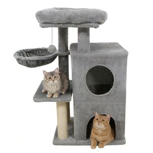Albero per Gatti Grigio Chiaro da 85 cm con 2 Livelli, Tiragraffi in Sisal e Dispositivo Anti-Ribaltamento per l'Arrampicata dei Gatti - Product Image 1