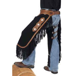 Chaps Vaqueros de Cuero Genuino Hechos a Mano con Flecos, Negros y Marrones, Estilo Cowboy, con Botones y Hebillas, para Competición, Atléticos, Holgados - Product Image 5