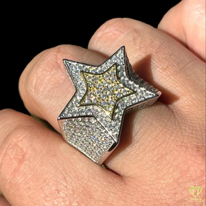 Luxury Star Shape Moissanite Diamond <b>Ring</b> 925 Sterling <b>Silver</b> Iced Out Hip Hop Statement <b>Ring</b> For <b>Men</b> - Product Image 3