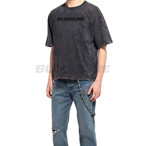 Camisetas de algodón 100% de primera calidad para hombre, estilo casual, con lavado ácido, logotipo personalizado bordado, estampado en blanco, estilo urbano de tela gruesa. - Product Image 2