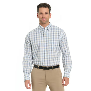 Chemise habillée à carreaux pour homme, manches longues, col boutonné, style décontracté chic, 100 % coton, infroissable, imprimé par transfert thermique, tissée, pour le printemps - Product Image 3