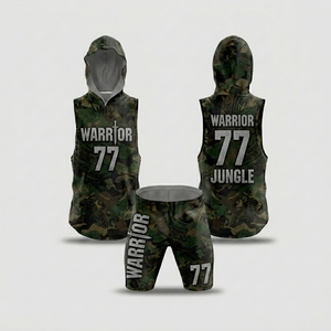 ชุดเสื้อกั๊กมีฮู้ดลายพรางป่าแบบไม่มีแขน Custom Warrior 77 พิมพ์ลายแบบ Sublimated แห้งเร็ว สำหรับผู้ใหญ่ทุกเพศทุกวัย เหมาะสำหรับเล่นกีฬาทุกฤดู - Product Image 2
