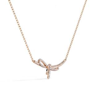 สร้อยคอทองคำ 14K ดีไซน์โบว์สวยหรู ประดับเพชรเลี้ยงในห้องปฏิบัติการ 0.90 กะรัต รับรองโดย IGI เครื่องประดับแฟชั่นสำหรับผู้หญิง สร้อยคอแบบโชคเกอร์ - Product Image 5