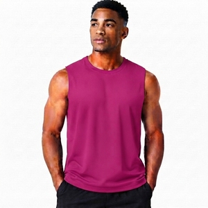 Men's <b>Magenta</b> Sleeveless Tank <b>Top</b> O-Neck Solid Color Knitted Breathable High Street Style 100% Polyester Casual Wear - Product Image 1