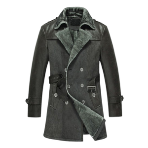 Manteau long en cuir de mouton pour homme 2026, double boutonnage, doublure en fausse fourrure, coupe-vent, veste décontractée d'hiver, col épais, ceinturé - Product Image 6