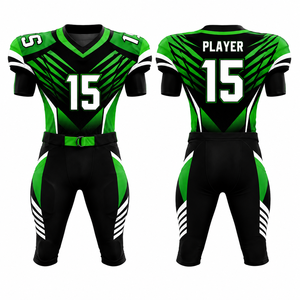 Ensemble Maillot et Pantalon de Football Américain Personnalisé par Sublimation pour Homme – Col en V, Vert, Noir, Blanc, Anti-humidité, Coupe Ajustée, Manches Courtes - Product Image 1