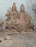 Statue Artisanale en Bois Art Déco de la Famille du Dieu Shiva, Scène Religieuse |   Shiva Parvati Ganesha Kartikeya |   Salle de séjour Diwali
