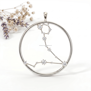 Pendentif Bestseller en Argent 925 Plaqué Rhodium, Cristal Rond Taille Brillant, Breloque Zodiaque Minimaliste, Unisexe, Usage Quotidien - Product Image 1