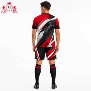 ชุดเสื้อฟุตบอลและกางเกงขาสั้นสีแดงดำขาวสำหรับผู้ชาย แบบระบายอากาศได้ดี ผลิตจากโพลีเอสเตอร์ เหมาะสำหรับผู้ใหญ่ - Product Image 2