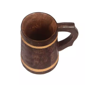 Stylish Viking Beer Mug Classic Style Wooden Handmade <b>Retro</b> Brown Oak Carving Custom Pattern Smart Feature <b>Microwave</b> Safe - Product Image 2